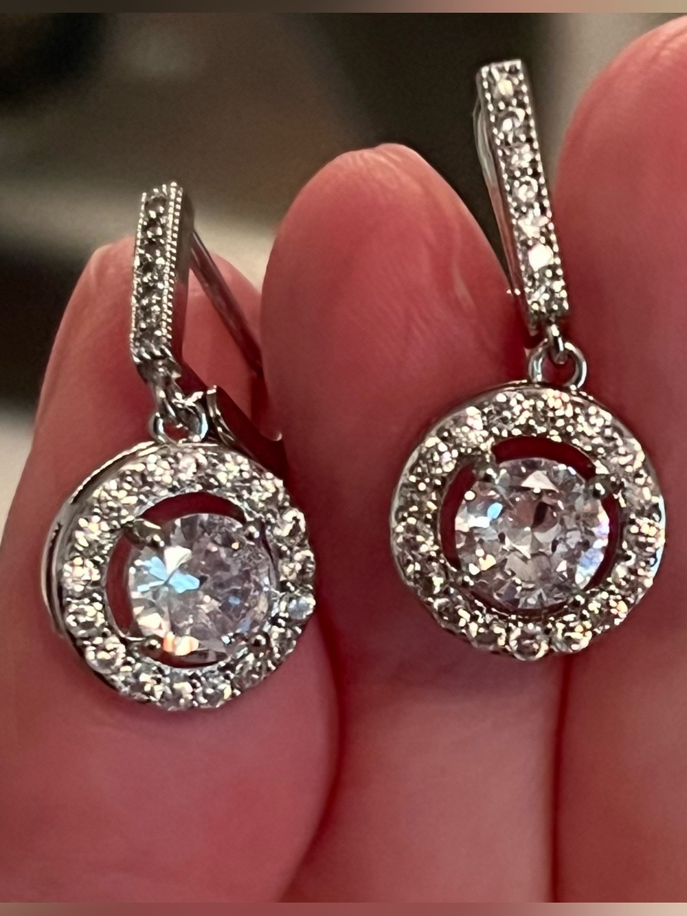 Silver Diamond Drop Earrings